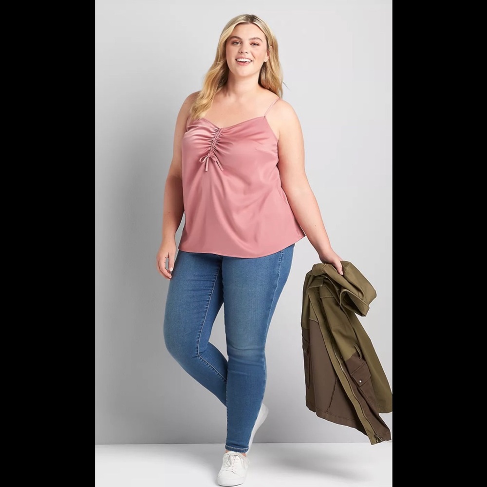 Lane Bryant Size 34/36 Satiny Feel V-Neck Cami with Front Shirred(Ruched)